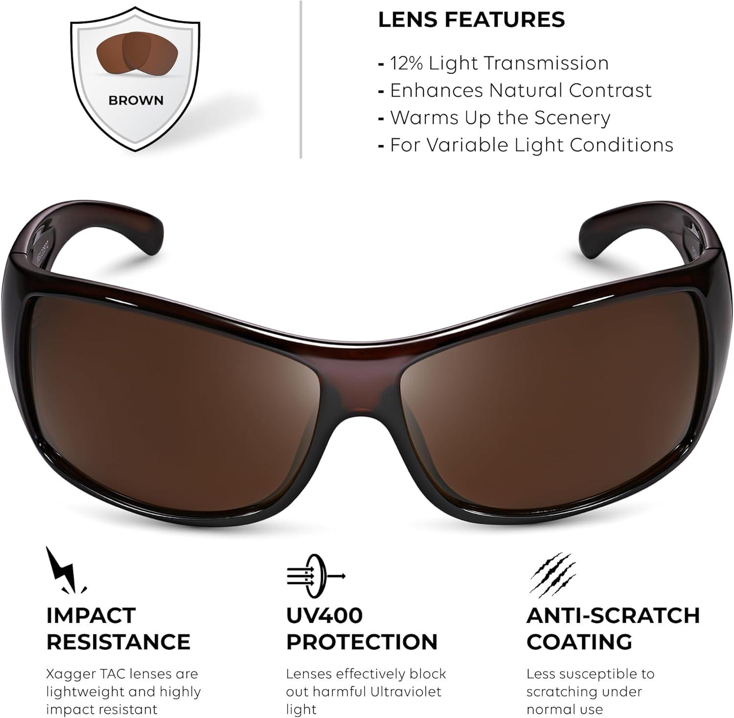 imageXagger Wrap Around Oversized Sport Polarized Sunglasses for Men TR90 Frame Driving Fishing Sun GlassesShiny Brown Brown