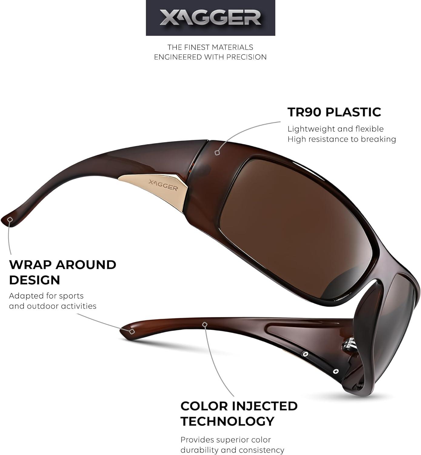 imageXagger Wrap Around Oversized Sport Polarized Sunglasses for Men TR90 Frame Driving Fishing Sun GlassesShiny Brown Brown