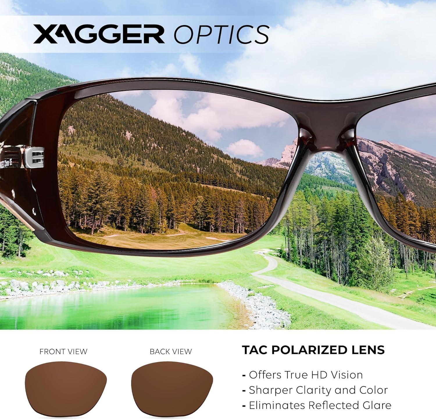 imageXagger Wrap Around Oversized Sport Polarized Sunglasses for Men TR90 Frame Driving Fishing Sun GlassesShiny Brown Brown