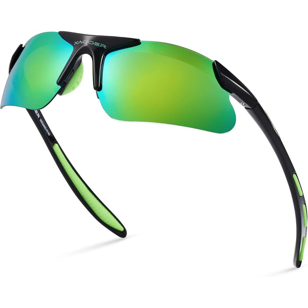 imageXagger Kids Youth Polarized Sports Sunglasses for Boys Girls Baseball Softball Glasses TR90 FrameBlack  Green Mirror