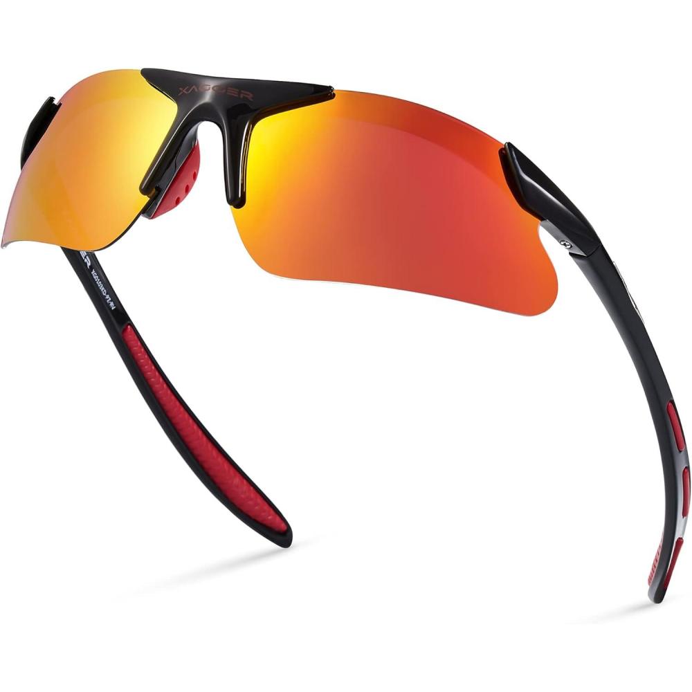 imageXagger Kids Youth Polarized Sports Sunglasses for Boys Girls Baseball Softball Glasses TR90 FrameBlack  Red Mirror