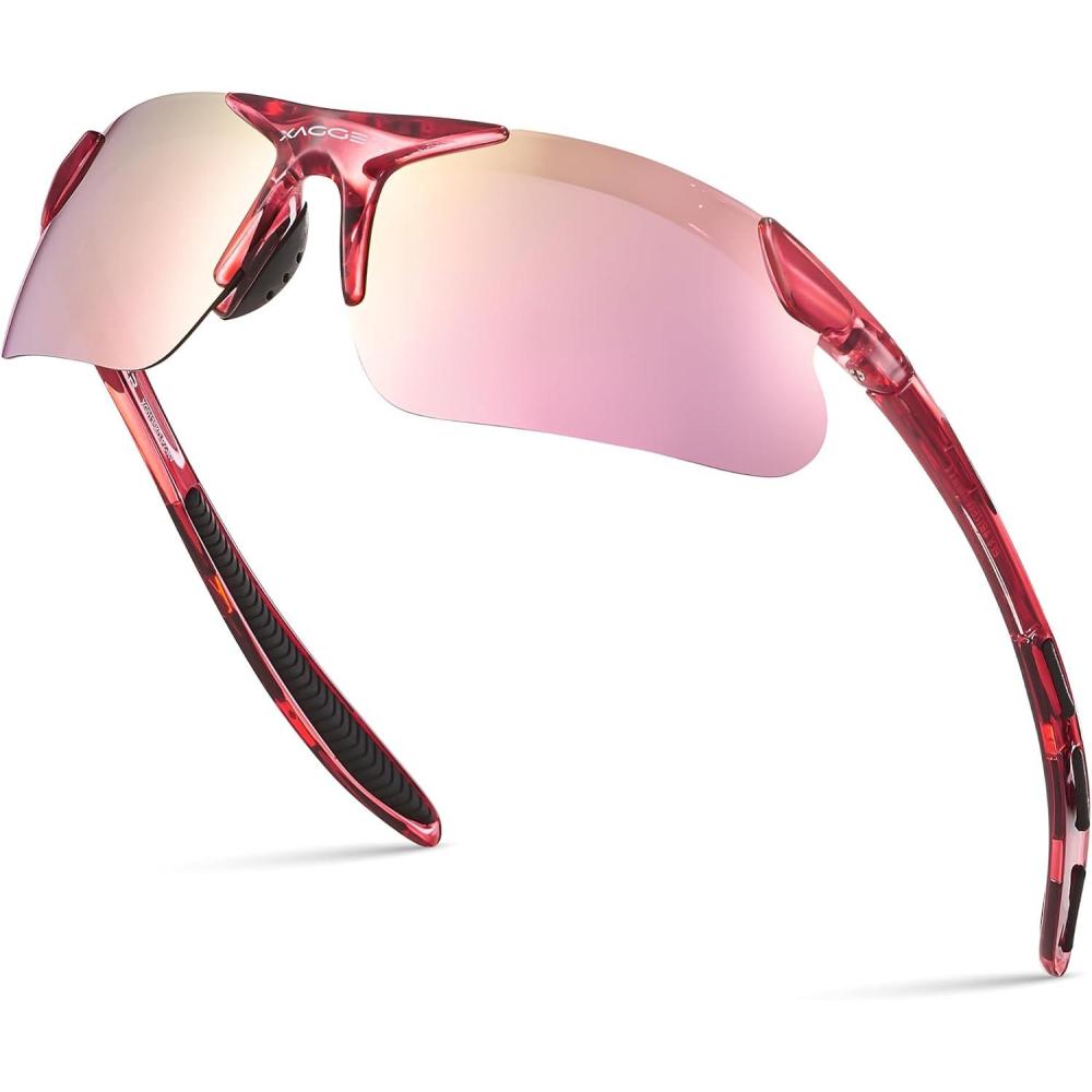imageXagger Kids Youth Polarized Sports Sunglasses for Boys Girls Baseball Softball Glasses TR90 FrameHot Pink  Pink Mirror