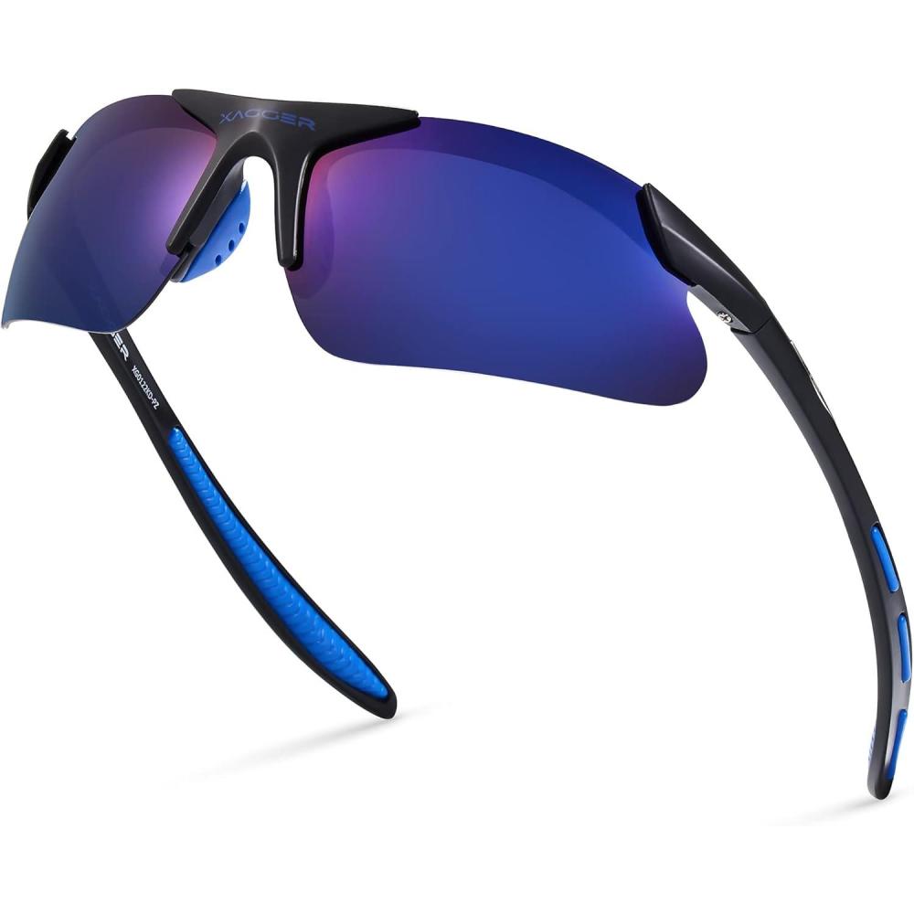 imageXagger Kids Youth Polarized Sports Sunglasses for Boys Girls Baseball Softball Glasses TR90 FrameMatte Black  Blue Mirror