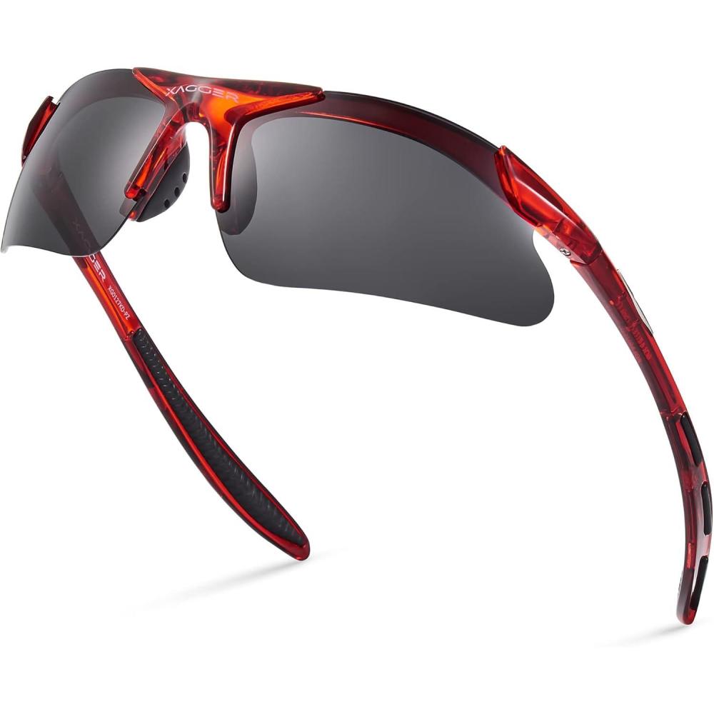 imageXagger Kids Youth Polarized Sports Sunglasses for Boys Girls Baseball Softball Glasses TR90 FrameRed  Smoke