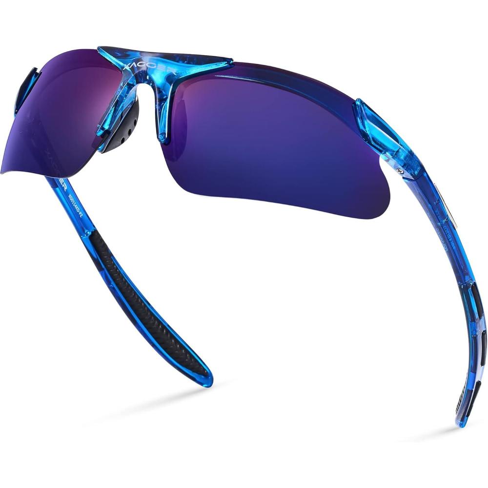 imageXagger Kids Youth Polarized Sports Sunglasses for Boys Girls Baseball Softball Glasses TR90 FrameRoyal Blue  Blue Mirror