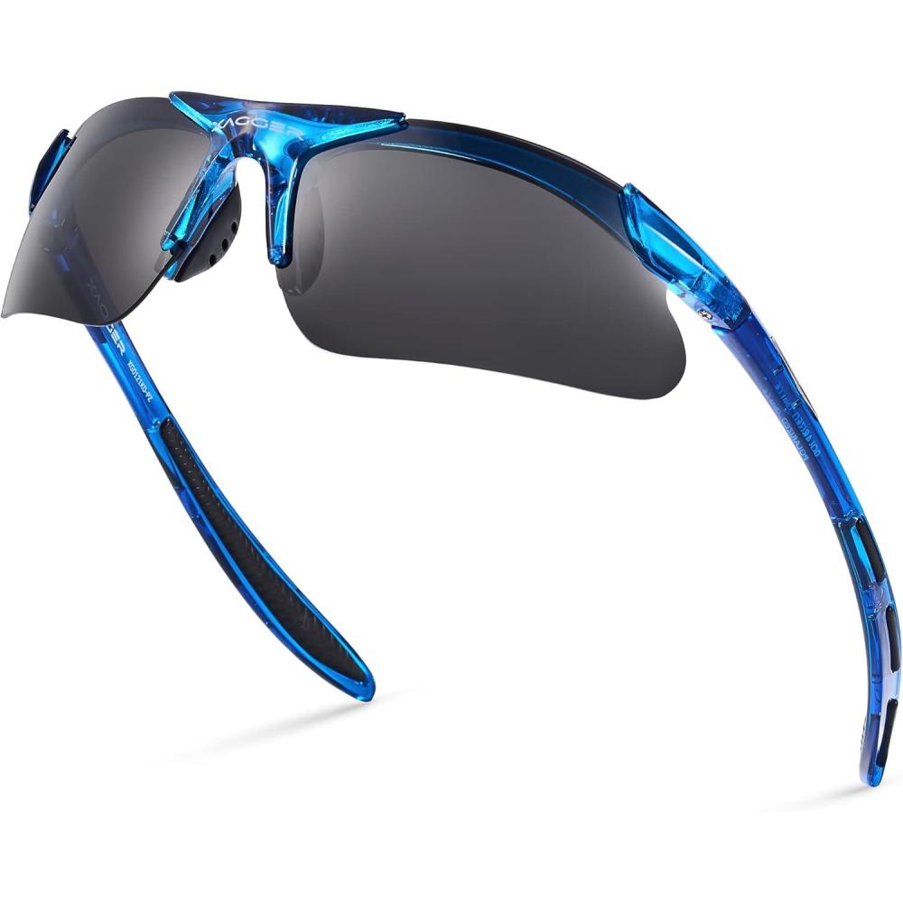 imageXagger Kids Youth Polarized Sports Sunglasses for Boys Girls Baseball Softball Glasses TR90 FrameRoyal Blue  Smoke