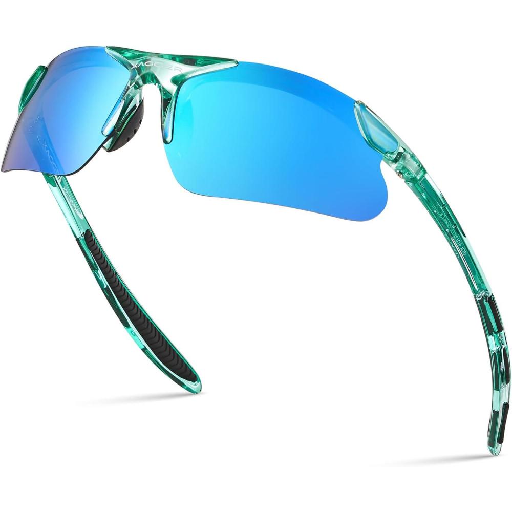 imageXagger Kids Youth Polarized Sports Sunglasses for Boys Girls Baseball Softball Glasses TR90 FrameTeal Ice Blue Mirror