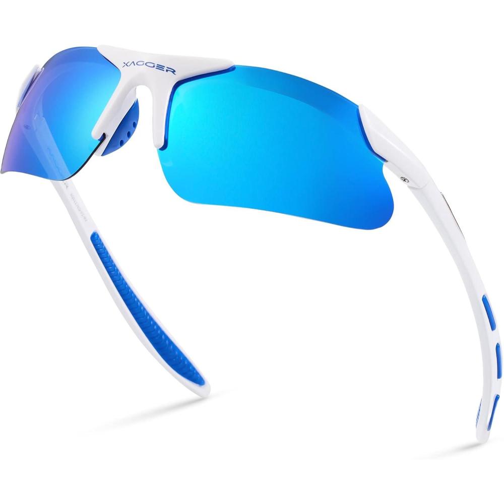 imageXagger Kids Youth Polarized Sports Sunglasses for Boys Girls Baseball Softball Glasses TR90 FrameWhite  Ice Blue Mirror