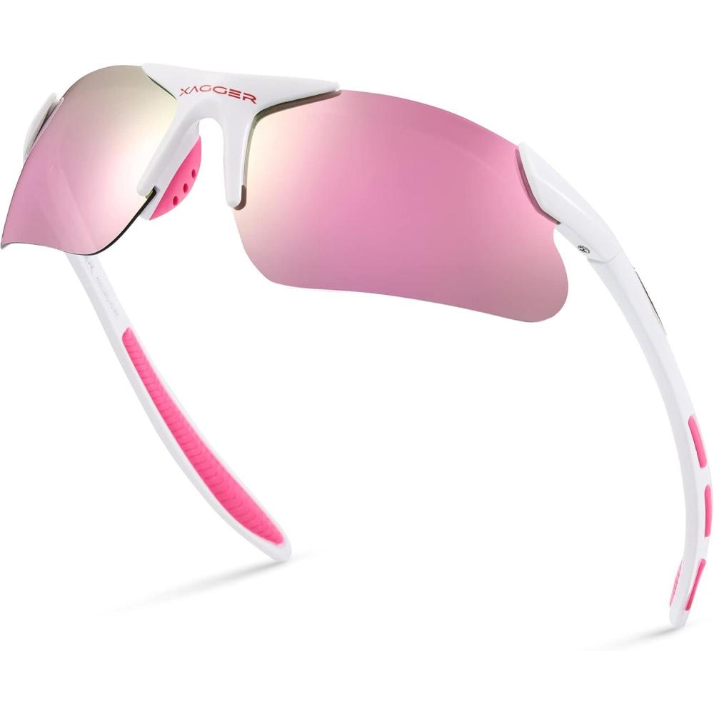 imageXagger Kids Youth Polarized Sports Sunglasses for Boys Girls Baseball Softball Glasses TR90 FrameWhite  Rose Gold Mirror