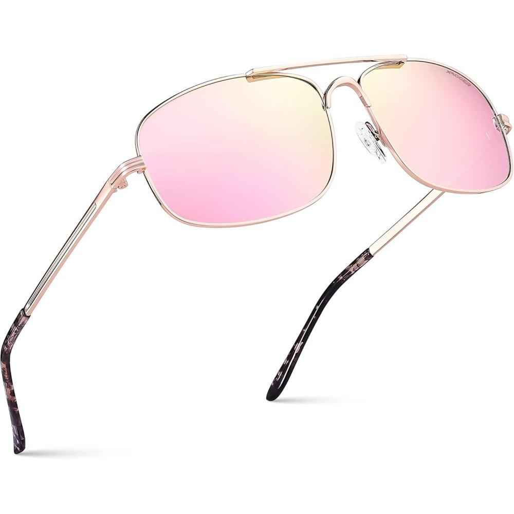 imageXagger Polarized Brow Bar Aviator Sunglasses for Men Pilot Military Style Metal Frame Driving Shades UV400Rose Gold  Mirror Pink