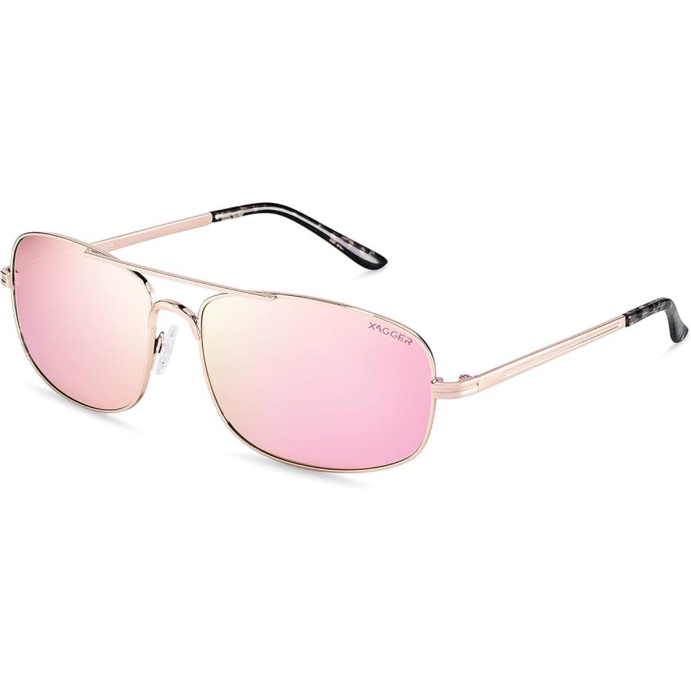 imageXagger Polarized Brow Bar Aviator Sunglasses for Men Pilot Military Style Metal Frame Driving Shades UV400Rose Gold Pink Mirror