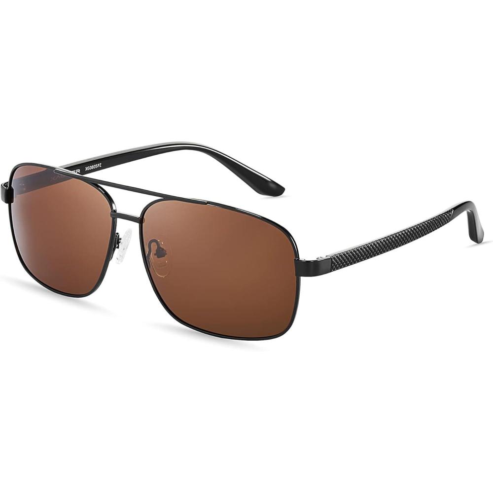 imageXagger Polarized Brow Bar Square Aviator Sunglasses for Men Retro Pilot Military Style Driving Shades UV400Black  Brown