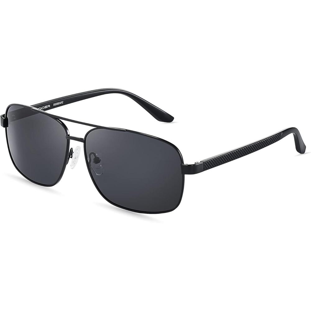 imageXagger Polarized Brow Bar Square Aviator Sunglasses for Men Retro Pilot Military Style Driving Shades UV400Black Smoke