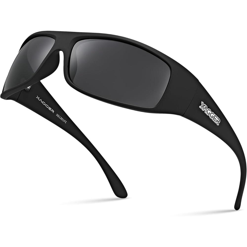 imageXagger Sports Polarized Sunglasses for Men Wrap Around TR90 Frame Sun GlassesMatte Black  Smoke