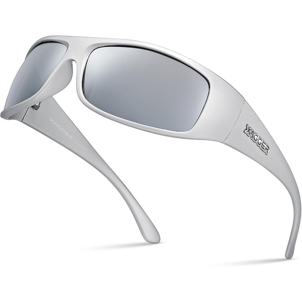 imageXagger Sports Polarized Sunglasses for Men Wrap Around TR90 Frame Sun GlassesMatte Silver  Silver Mirror