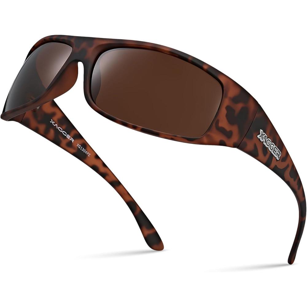 imageXagger Sports Polarized Sunglasses for Men Wrap Around TR90 Frame Sun GlassesMatte Tortoise  Brown