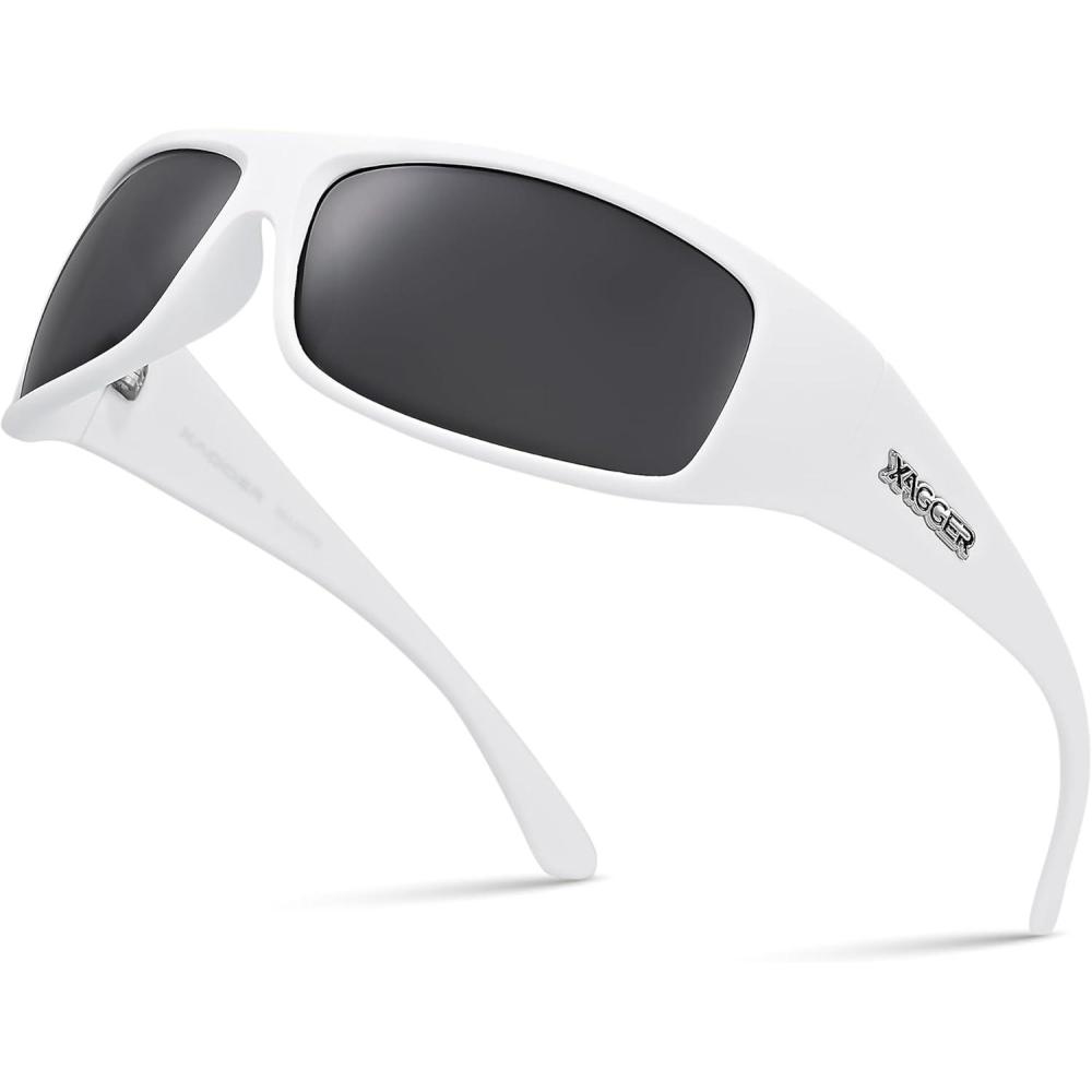 imageXagger Sports Polarized Sunglasses for Men Wrap Around TR90 Frame Sun GlassesMatte White Smoke