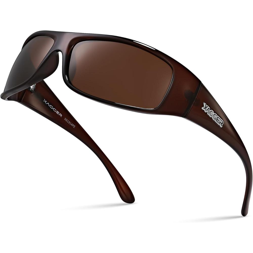 imageXagger Sports Polarized Sunglasses for Men Wrap Around TR90 Frame Sun GlassesShiny Brown  Brown