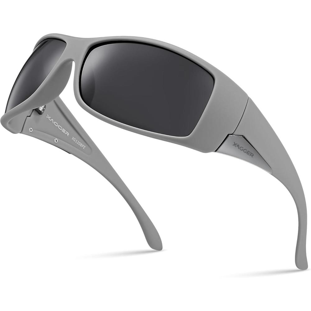 imageXagger Wrap Around Oversized Sport Polarized Sunglasses for Men TR90 Frame Driving Fishing Sun GlassesMatte Gray Smoke
