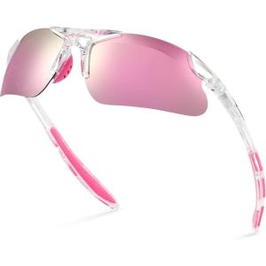 Xagger Kids Youth Polarized Sports Sunglasses for Boys Girls Baseball Softball Glasses TR90 Frame(Clear | Pink Mirror)