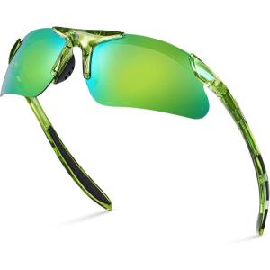 Xagger Kids Youth Polarized Sports Sunglasses for Boys Girls Baseball Softball Glasses TR90 Frame(Lime | Green Mirror)