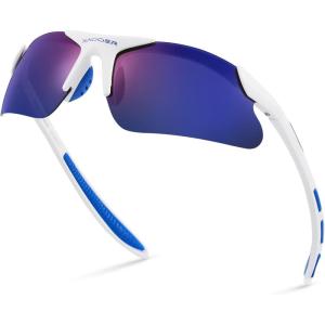 Xagger Kids Youth Polarized Sports Sunglasses for Boys Girls Baseball Softball Glasses TR90 Frame(Matte White | Blue Mirror)