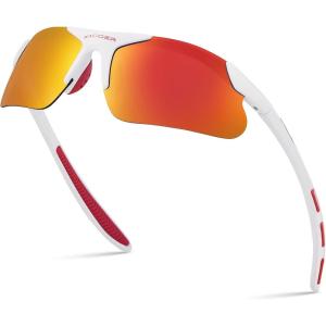 Xagger Kids Youth Polarized Sports Sunglasses for Boys Girls Baseball Softball Glasses TR90 Frame(Matte White | Red Mirror)