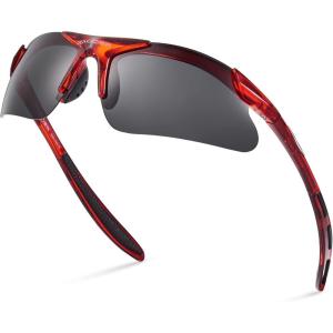 Xagger Kids Youth Polarized Sports Sunglasses for Boys Girls Baseball Softball Glasses TR90 Frame(Red | Smoke)