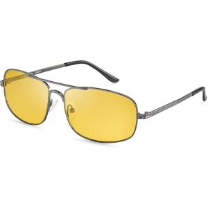 Xagger Polarized Brow Bar Aviator Sunglasses for Men Pilot Military Style Metal Frame Driving Shades UV400(Gunmetal | Yellow Night Driving)