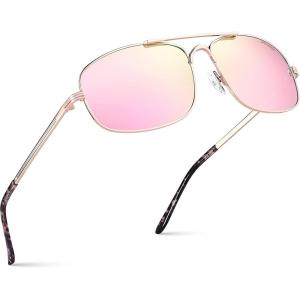 Xagger Polarized Brow Bar Aviator Sunglasses for Men Pilot Military Style Metal Frame Driving Shades UV400(Rose Gold | Mirror Pink)