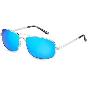 Xagger Polarized Brow Bar Aviator Sunglasses for Men Pilot Military Style Metal Frame Driving Shades UV400(Silver | Ice Blue Mirror)