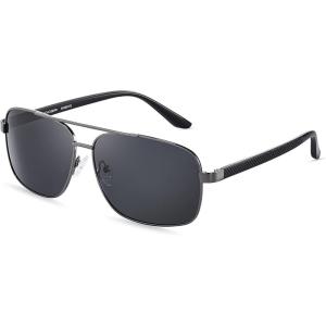 Xagger Polarized Brow Bar Square Aviator Sunglasses for Men Retro Pilot Military Style Driving Shades UV400(Gunmetal – Black Temples| Smoke)