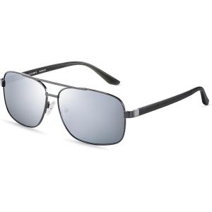 Xagger Polarized Brow Bar Square Aviator Sunglasses for Men Retro Pilot Military Style Driving Shades UV400(Gunmetal – Matte Gray Temples | Silver Mirror)