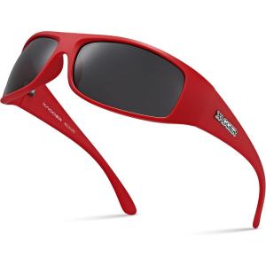 Xagger Sports Polarized Sunglasses for Men Wrap Around TR90 Frame Sun Glasses(Matte Red | Smoke)
