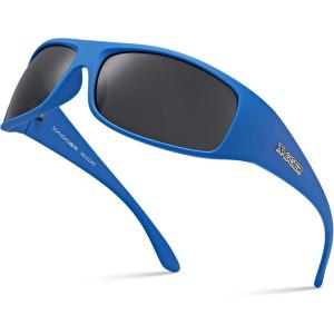 Xagger Sports Polarized Sunglasses for Men Wrap Around TR90 Frame Sun Glasses(Matte Royal Blue | Smoke)
