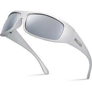 Xagger Sports Polarized Sunglasses for Men Wrap Around TR90 Frame Sun Glasses(Matte Silver | Silver Mirror)