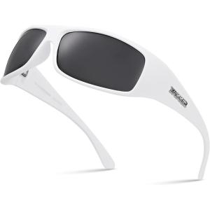 Xagger Sports Polarized Sunglasses for Men Wrap Around TR90 Frame Sun Glasses(Matte White | Smoke)