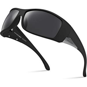Xagger Wrap Around Oversized Sport Polarized Sunglasses for Men TR90 Frame Driving Fishing Sun Glasses(Matte Black | Smoke)