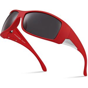 Xagger Wrap Around Oversized Sport Polarized Sunglasses for Men TR90 Frame Driving Fishing Sun Glasses(Matte Red | Smoke)