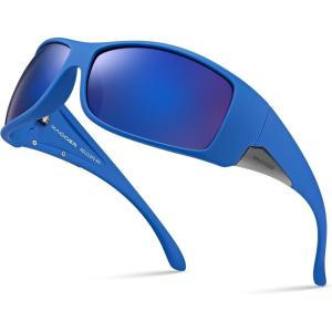 Xagger Wrap Around Oversized Sport Polarized Sunglasses for Men TR90 Frame Driving Fishing Sun Glasses(Matte Royal Blue | Blue Mirror)