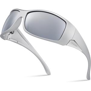 Xagger Wrap Around Oversized Sport Polarized Sunglasses for Men TR90 Frame Driving Fishing Sun Glasses(Matte Silver | Silver Mirror)