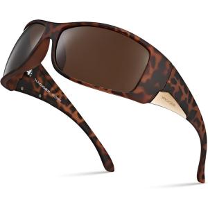 Xagger Wrap Around Oversized Sport Polarized Sunglasses for Men TR90 Frame Driving Fishing Sun Glasses(Matte Tortoise | Brown)