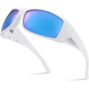 Xagger Wrap Around Oversized Sport Polarized Sunglasses for Men TR90 Frame Driving Fishing Sun Glasses(Matte White | Ice Blue Mirror)