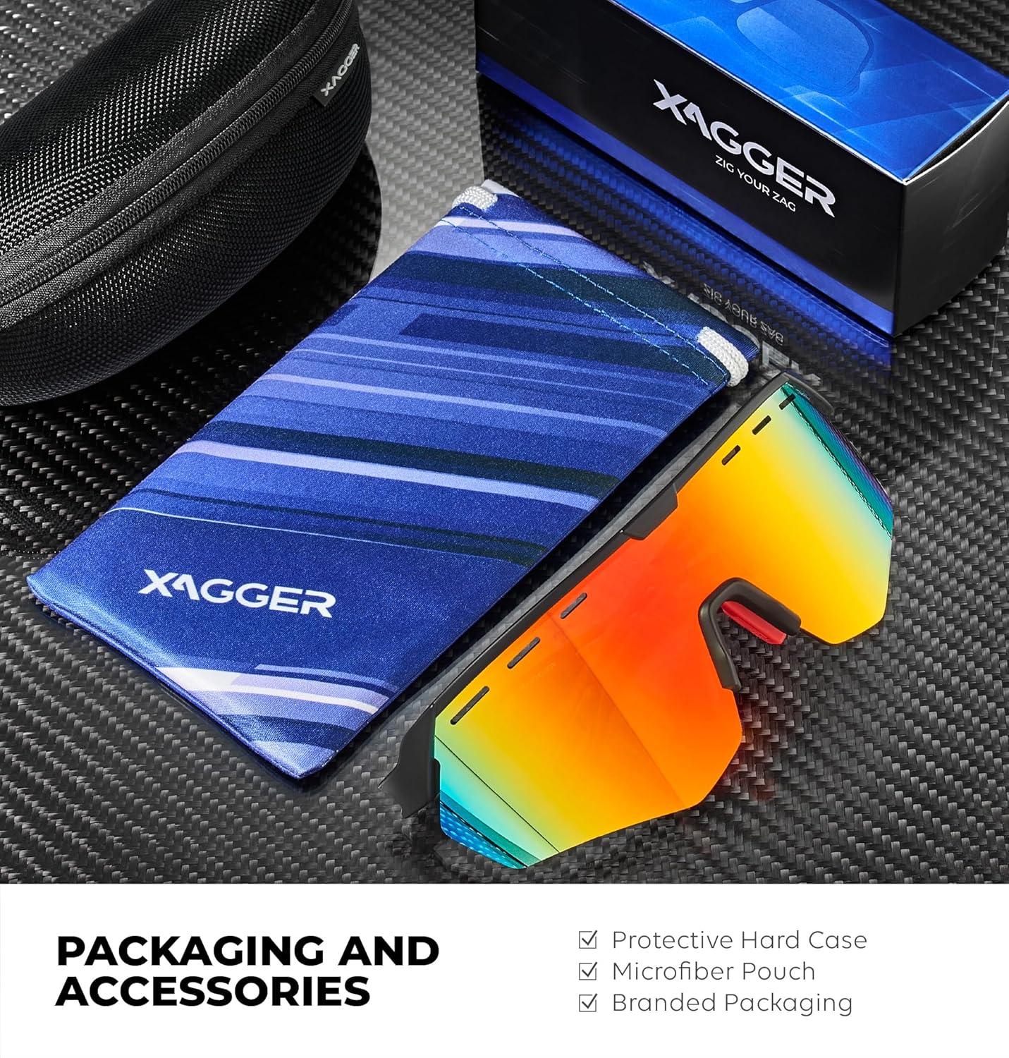 image:imageXagger Sports Sunglasses for Men Women Cycling Baseball Running Sun Glasses UV400 Protection Wrap Around TR90 FrameRubberized Black Red Mirror