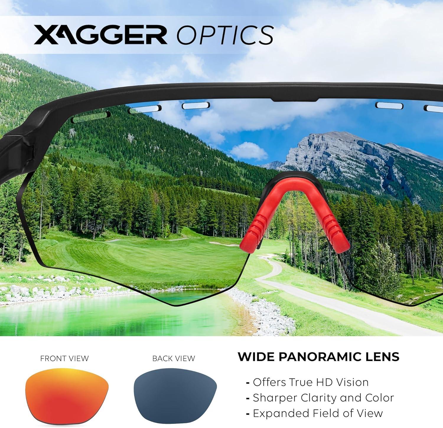 image:imageXagger Sports Sunglasses for Men Women Cycling Baseball Running Sun Glasses UV400 Protection Wrap Around TR90 FrameRubberized Black Red Mirror