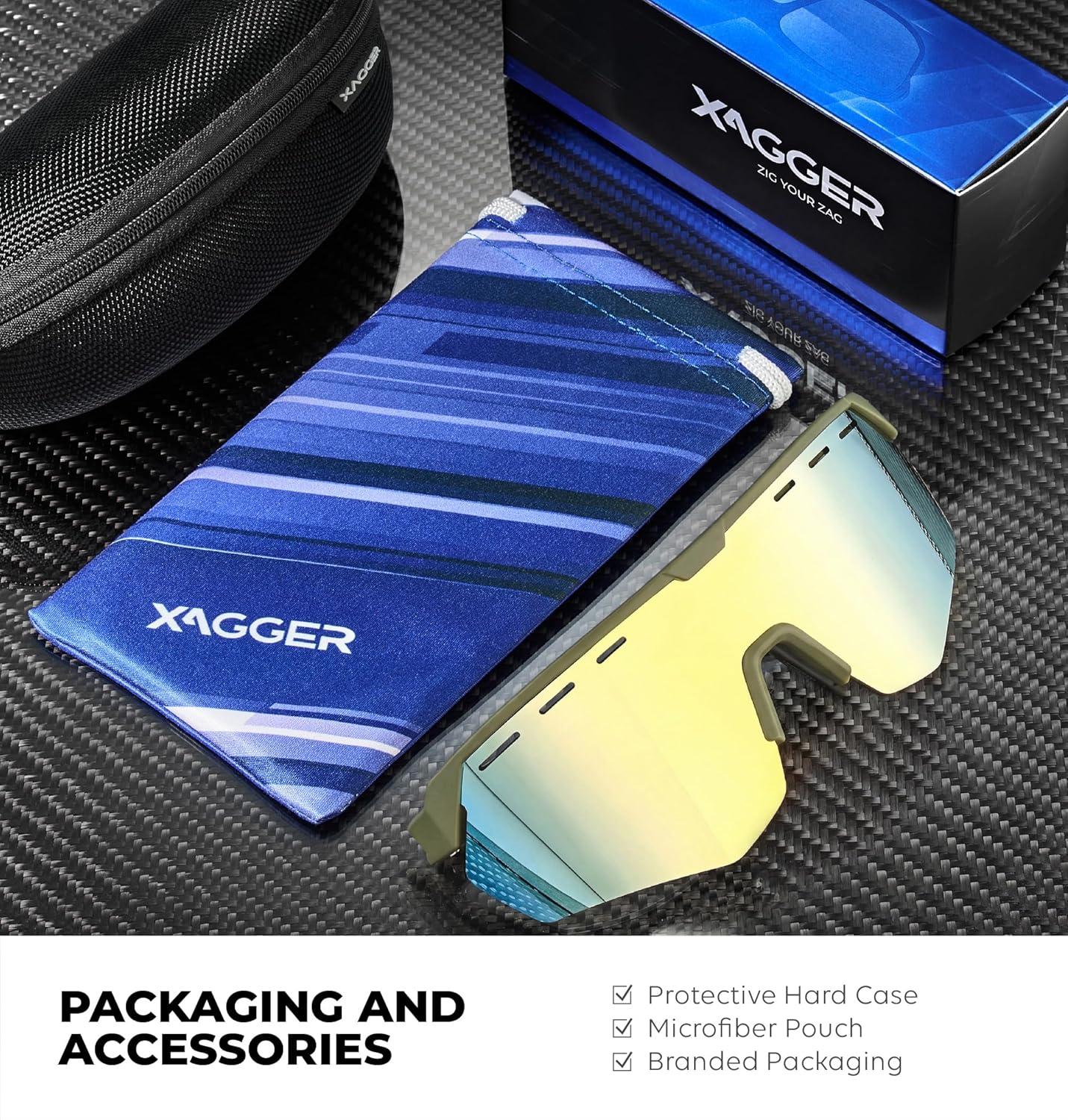 image:imageXagger Sports Sunglasses for Men Women Cycling Baseball Running Sun Glasses UV400 Protection Wrap Around TR90 FrameRubberized Olive Gold Mirror