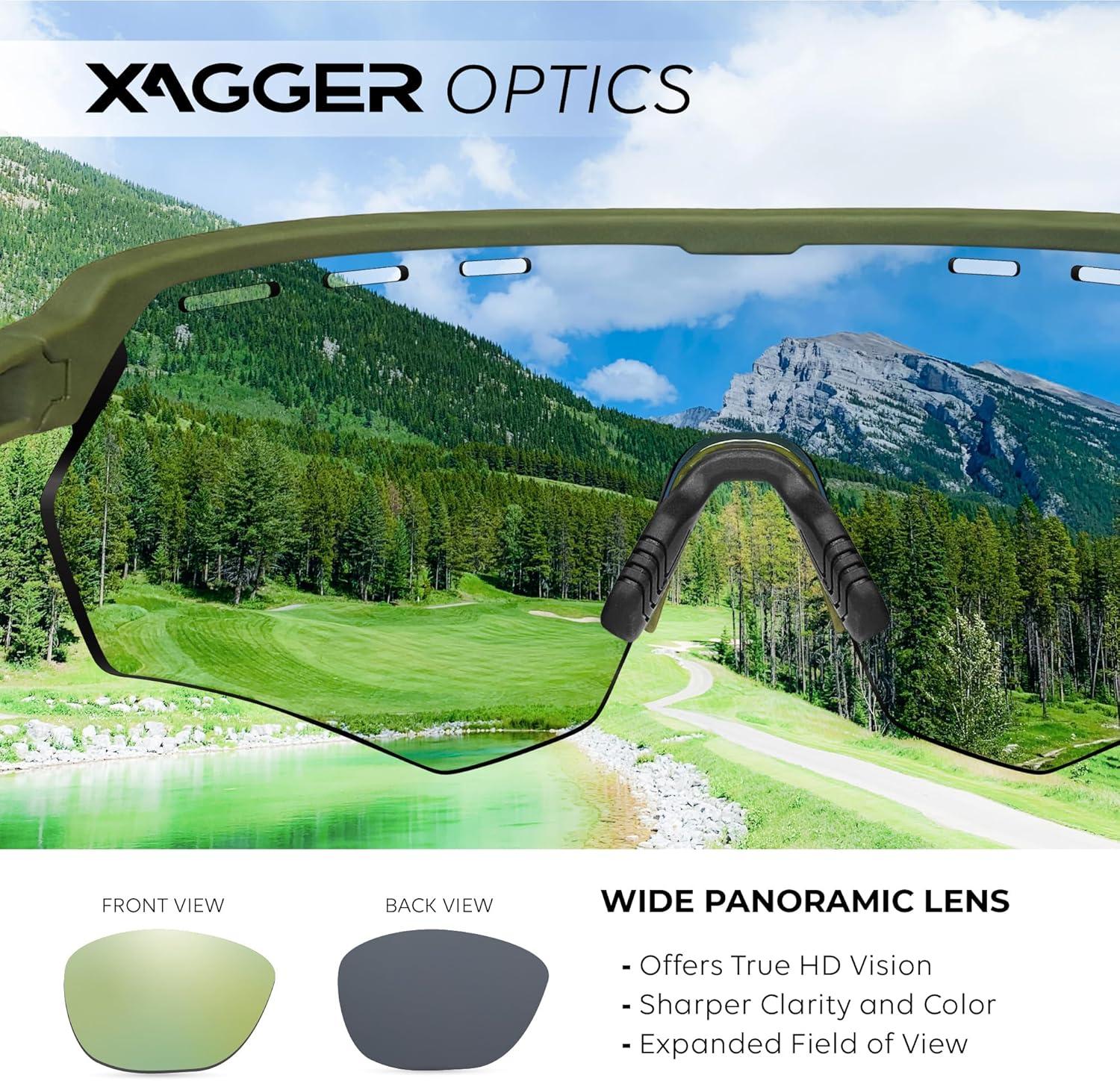 image:imageXagger Sports Sunglasses for Men Women Cycling Baseball Running Sun Glasses UV400 Protection Wrap Around TR90 FrameRubberized Olive Gold Mirror