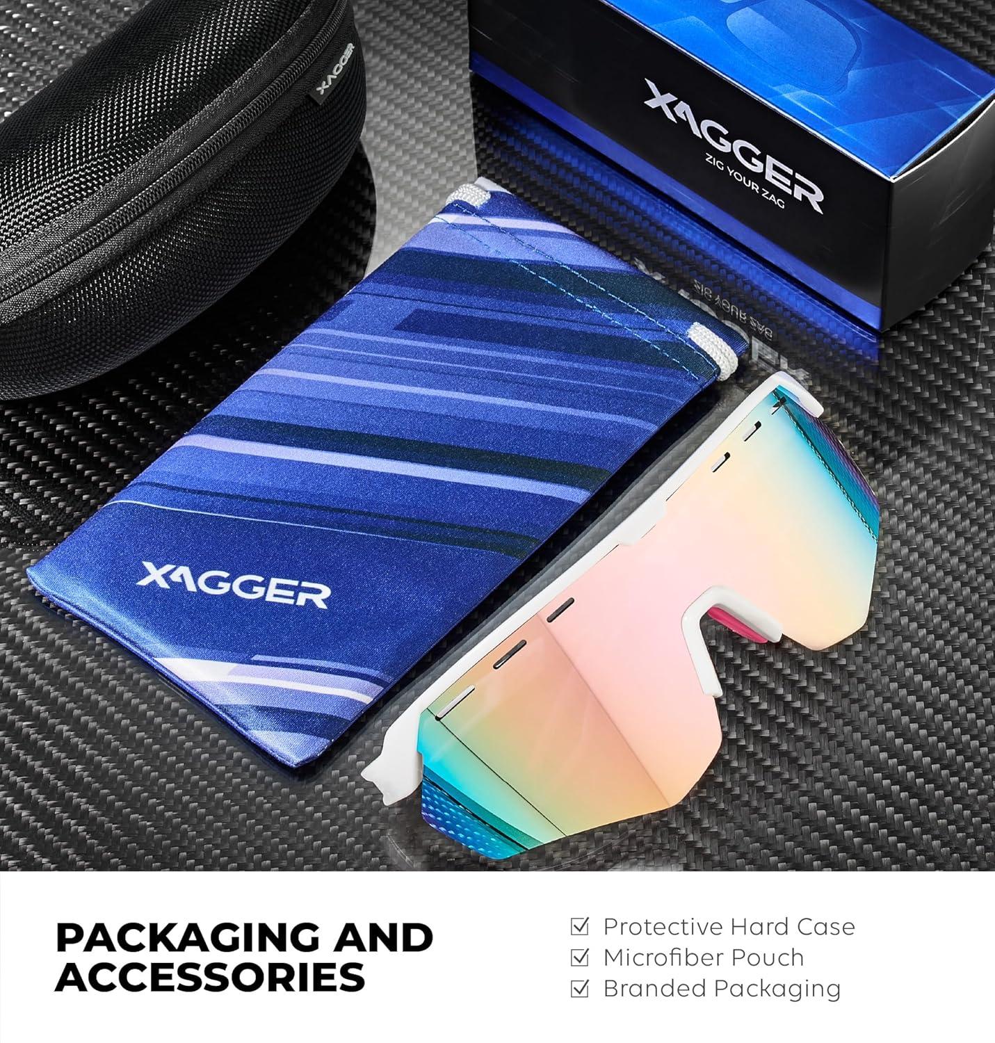 image:imageXagger Sports Sunglasses for Men Women Cycling Baseball Running Sun Glasses UV400 Protection Wrap Around TR90 FrameShiny White Pink Mirror