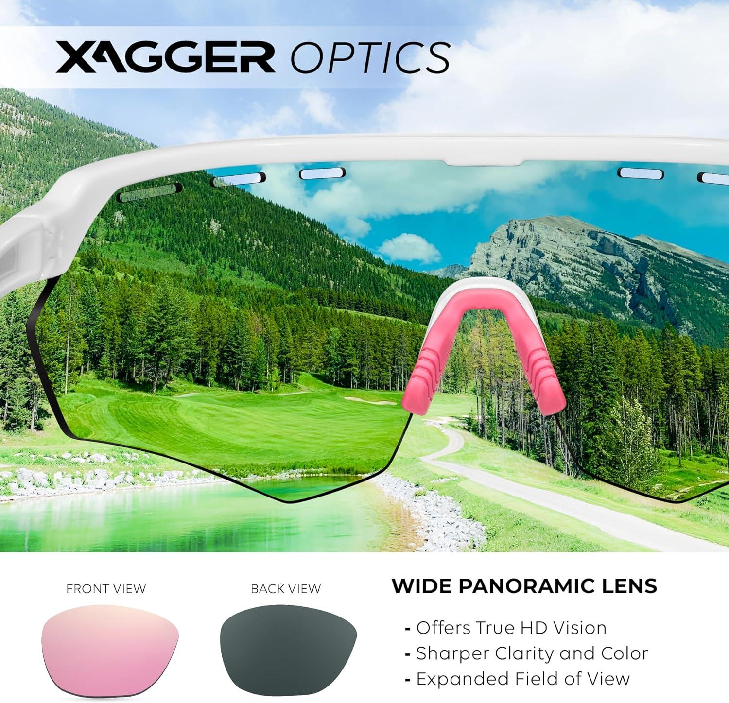 image:imageXagger Sports Sunglasses for Men Women Cycling Baseball Running Sun Glasses UV400 Protection Wrap Around TR90 FrameShiny White Pink Mirror