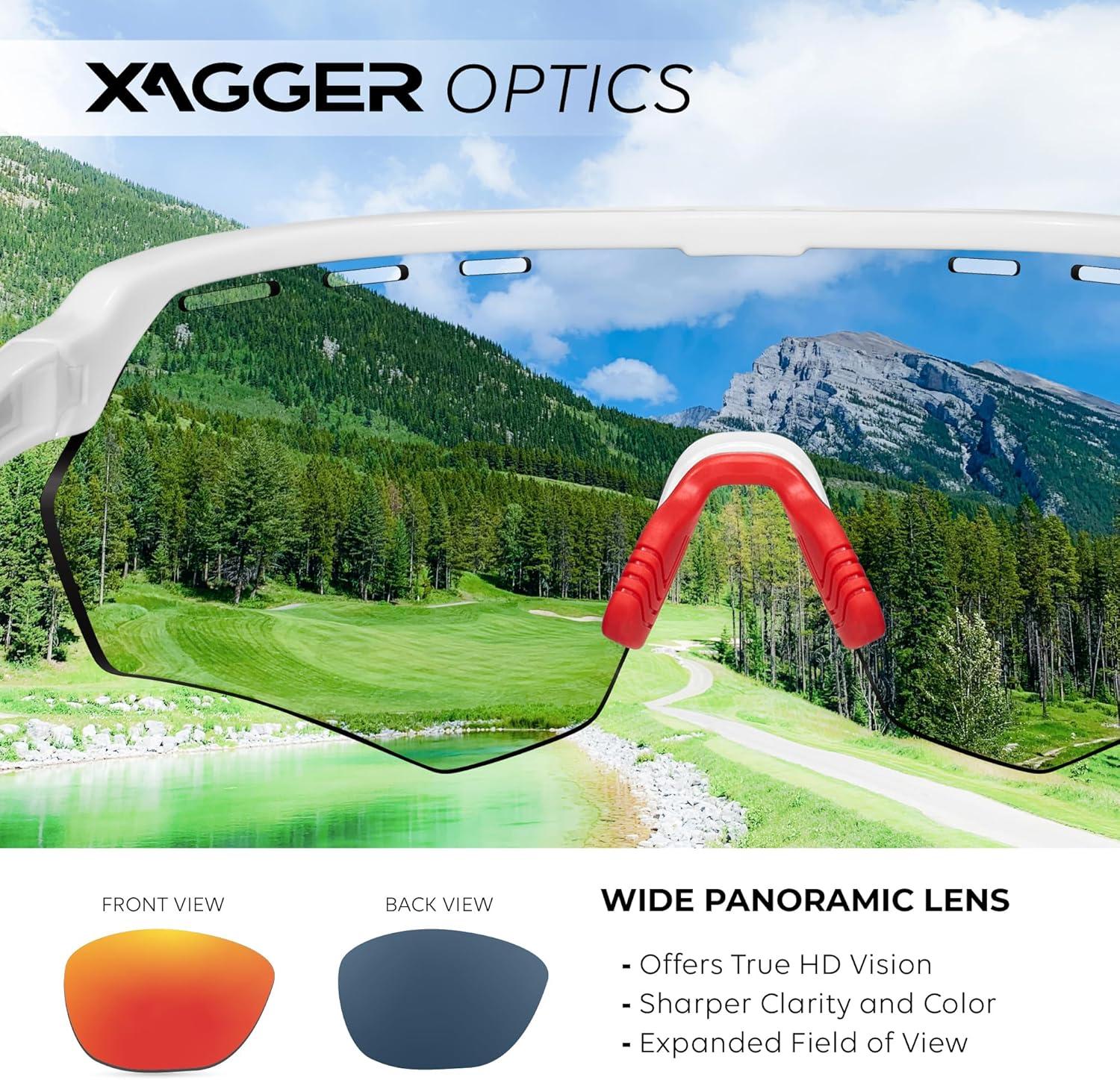 image:imageXagger Sports Sunglasses for Men Women Cycling Baseball Running Sun Glasses UV400 Protection Wrap Around TR90 FrameShiny White Red Mirror
